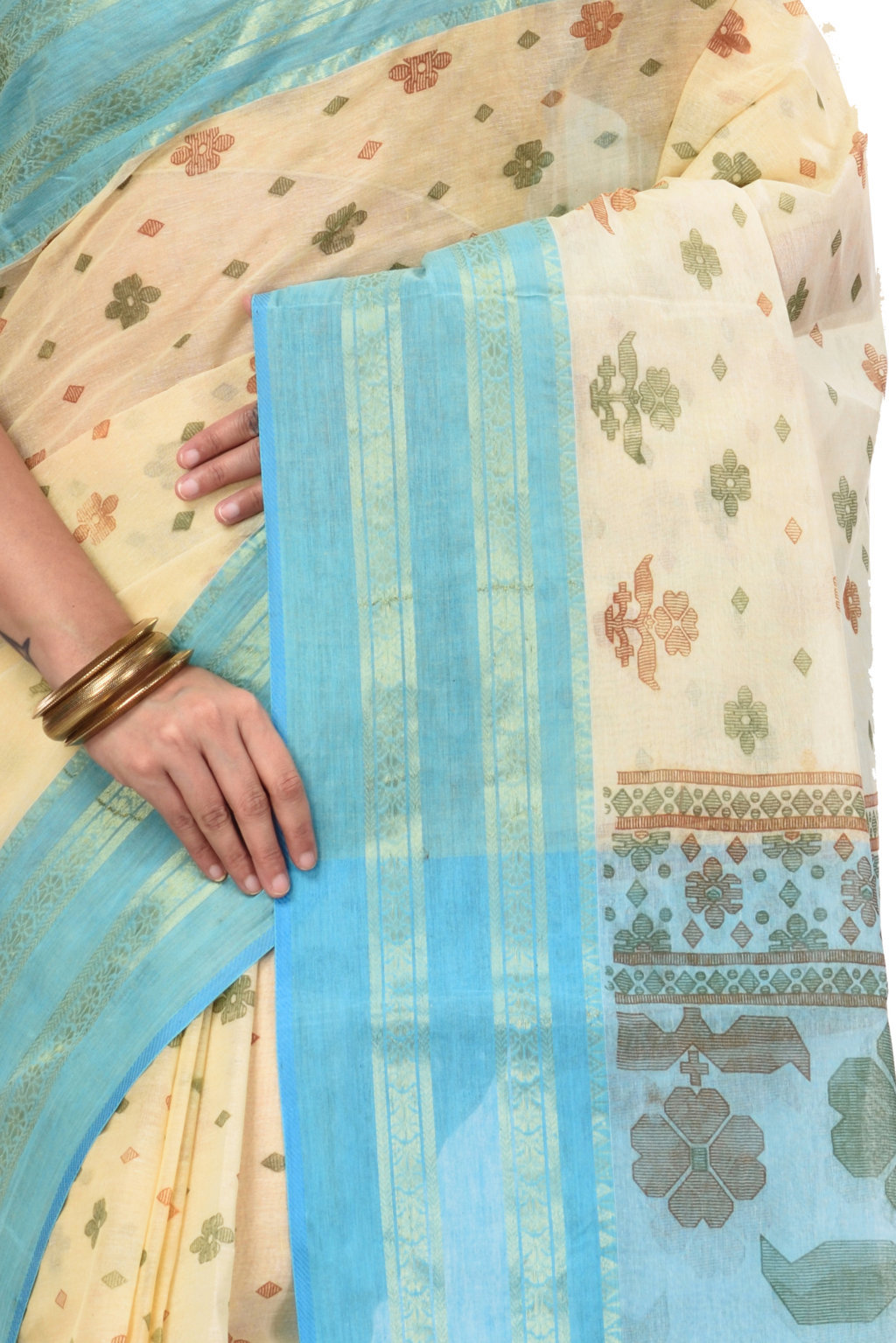Sky Blue Pure Cotton FullBall Print Tant Saree Print (431)